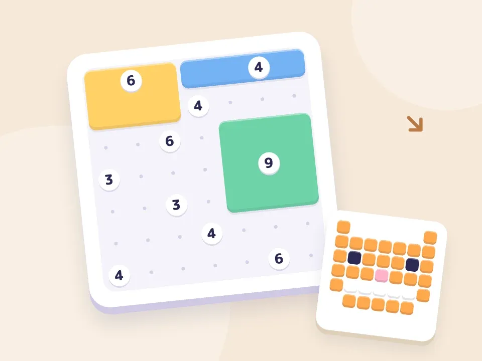 Soft coloured rectangles on a number grid, with a little brick kitten.